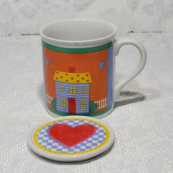 Vintage Hallmark Ceramic Mug Heart Lid Flower Patchwork Quilt Design Coffee Cup - Picture 17 of 17
